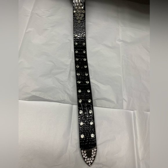 Vegan Black Crocodile Embossed Rhinestone Belt 50% OFF - Picture 6 of 6